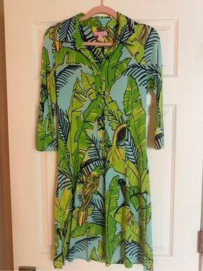 Lilly Pulitzer Cab of the Wild Silk parrot & leave tropical dress size 4